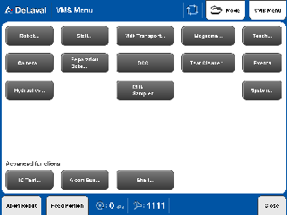 DeLaval vapaalypsyjärjestelmä VMS Yleiskuvaus Avautuvan ikkunan keskellä on neljä välilehteä yleisimpiä