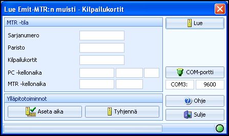 MTR:N AVULLA TAPAHTUMAN JÄLKEEN Kilpailukorttien purku tapahtuu tässä tavassa Lue lukulaitteen muisti toiminnossa (Kilpailupäivä Lue lukulaitteen muisti valikkovalinnalla).