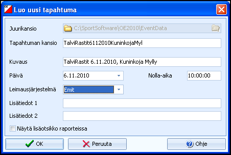 UUDEN KILPAILUN PERUSTAMINEN Toimintamalli TalviRastien uuden kilpailun perustamiseksi: 4. Syötä kilpailun perustiedot Tapahtuma Uusi toiminnossa. 5.