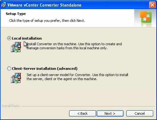 23 4.2.3 Asennus ja konvertointi VMware vcenter Converter on mahdollista asentaa kahdella eri tavalla riippuen siitä, halutaanko sitä käyttää paikallisesti vain yhdellä tietokoneella vai onko