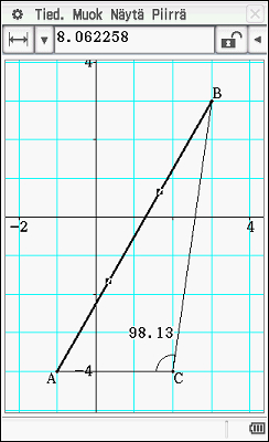 27 Kolmion piirtäminen näytössä Objekteja voidaan käsitellä näytössä myös kynän avulla. Lisätään kolmio. Valitaan sen jälkeen ylhäällä oleva piste B koskettamalla.