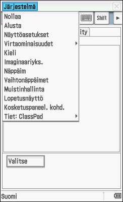 33 Asetukset ja niiden nollaaminen Tilapalkki Pääsovelluksessa näytön alareunassa näkyvä tilapalkki osoittaa sen, miten esimerkiksi laskutoimitusten tulokset näytetään.