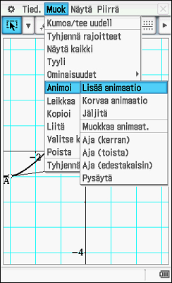 41 Derivaattafunktion muodostaminen Tehtävänä on muodostaa kosinifunktion derivaatta tangentin kaltevuuden muutoksen avulla ja esittää muodostuva käyrä ClassPadissa.