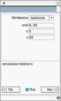 48 Hypoteesin testaus Arpakuutiota heitetään sata kertaa. Millä välillä on parillisten heittojen lukumäärä, kun luottamusväli on 0,95 eli 95 %? Tehtävä ratkaistaan tilastosovelluksessa.