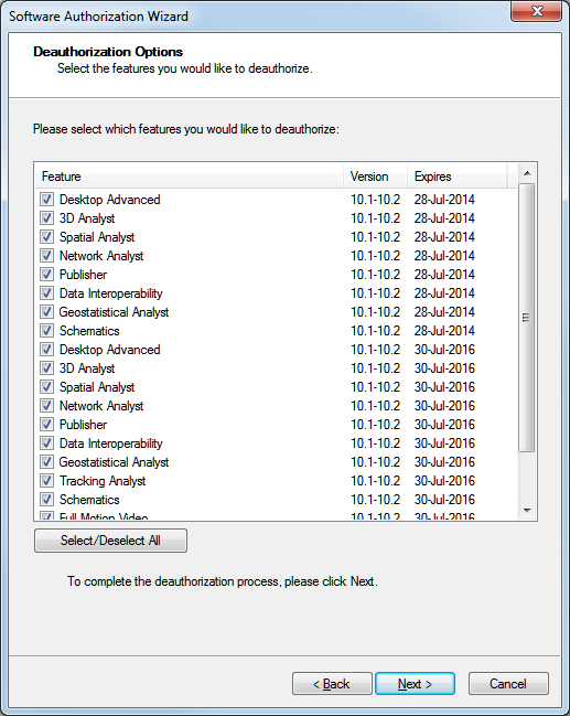 19 (24) 4. Valitse poistettavat tuotteet. Jos poistat perusohjelmiston (ArcGIS for Desktop Basic/Standard/Advanced), tulee myös kaikki laajennusosat poistaa. 5.