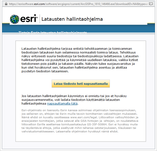 6 (24) 4. Etsi ladattava osaohjelma ja paina Lataa / Download rivin oikeasta laidasta. Useimmille käyttäjille riittää ArcGIS for Desktop -tuote. Se sisältää kaikki Esrin laajennusosat (pl.