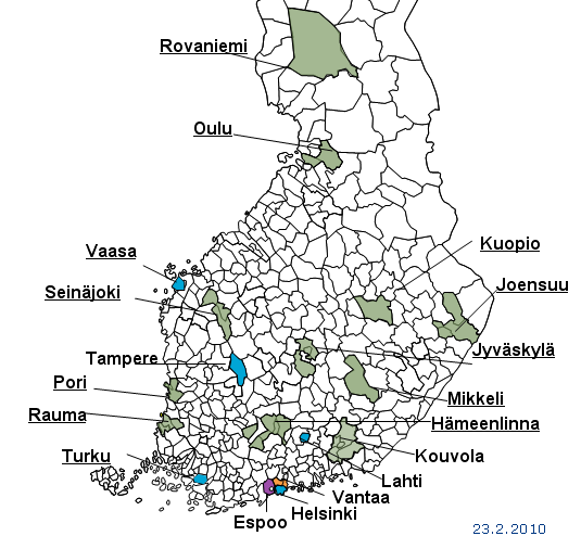 KUPERA Kaupungit Mukana olevat kaupungit (18 kpl): Espoo, Helsinki, Hämeenlinna, Joensuu, Jyväskylä, Kuopio, Kouvola, Lahti, Mikkeli, Oulu, Pori, Rauma, Rovaniemi, Seinäjoki, Tampere, Turku, Vaasa,