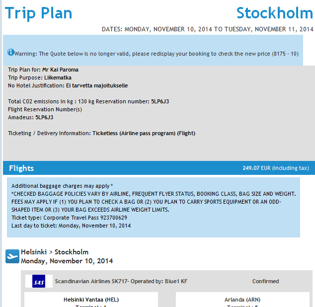 6 Vahvistus e-travel vahvistus näyttää merkinnän Ticketless