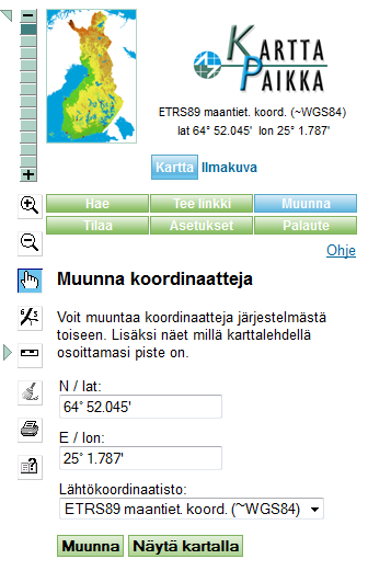 Saalisilmoituksen pyyntipaikkatieto Kaadon koordinaatit voi poimia GPS:llä jo maastossa Tunnettava GPS-laitteessa käytössä oleva koordinaattijärjestelmä Tarvittavat