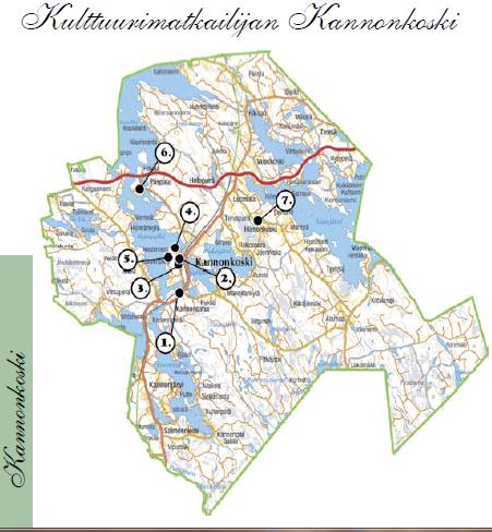 KARTALLE numeroituna ja väreillä (malli: Kulttuuripolkuja pohjoiseen Keski- Suomeen) Luontokohteita (virkistys, suojelu) Vesikohteita