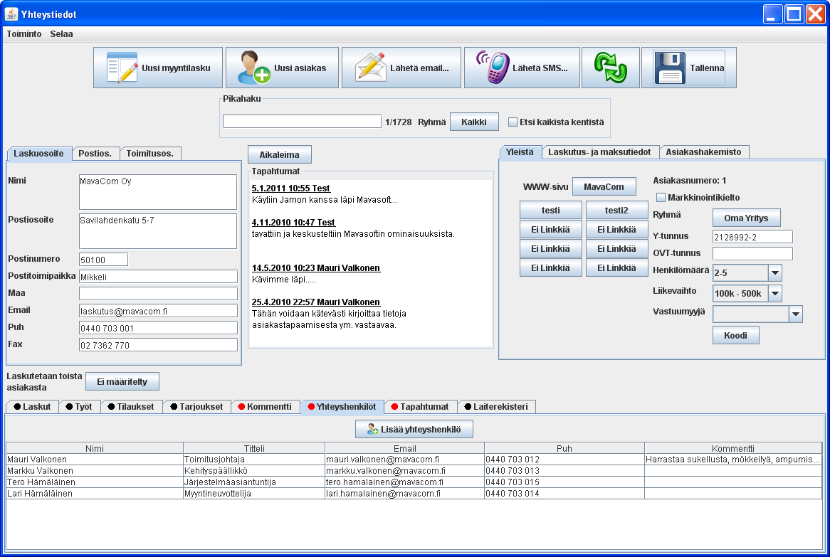 Ver. 2.2 KÄYTTÖOHJE MavaSoft-kayttoohje.docx Sivu 14/35 CRM CRM eli asiakashallinta löytyy painkkeen Asiakkaat alta, jos moduuli on hankittuna ja käyttäjälle on siihen määritelty oikeudet.