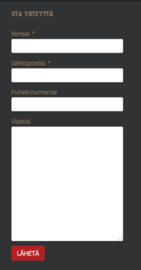 Contact Form 7 Yhteydenottolomake, tällä sivulla sijoitettiin footeriin.