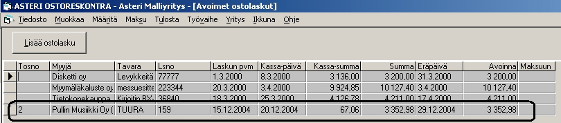 Kun painat Avaa, verkkolaskut lisätään ostoreskontraan. Jos joukossa on myyjä, jota ei löydy myyjäkortistosta, ohjelma huomauttaa ja kysyy, lisätäänkö myyjä kortistoon.