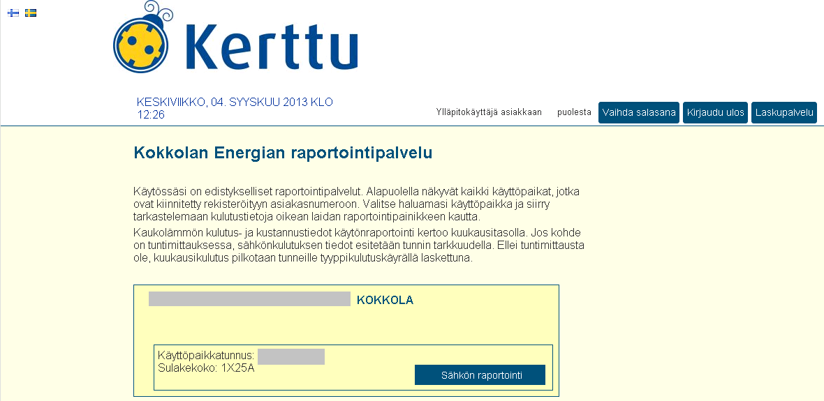 Käyttöohje 9(12) 4 LASKUJEN NÄYTTÄMINEN Oikean reunan sinistä painiketta Laskupalvelu - klikkaamalla siirryt laskupalveluun.