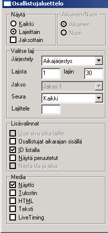 Harjoitus 11 Peruuta osallistuja automaattisesti lajista ja tulosta lähtölista varamiehillä Tulosta lähtölista HTML-muodossa lajille 26, 100m vapaauintia Naiset, jossa näytetään seuran ennätysten