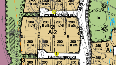 Kaavakartta Kuvan koko: 8,36 (Height) x 13,26 (Width) Position: Horizontal 15,45 Vertical 2,9 Rakennuspaikat A-2 200 k-m 2, yht.