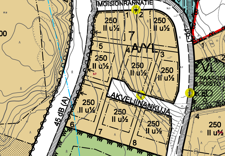 Kaavakartta Kuvan koko: 8,36 (Height) x 13,26 (Width) Position: Horizontal 15,45 Vertical 2,9 Rakennuspaikat A/YL 250 k-m 2, yht.