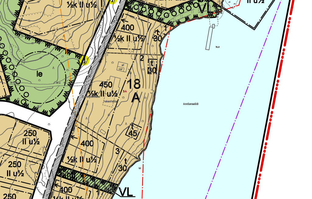 Lisäksi tontille saa sijoittaa yksikerroksisen talousrakennuksen. Kaavakartta Kuvan koko: 8,36 (Height) x 13,26 (Width) Position: Horizontal 15,45 Vertical 2,9 Rakennuspaikat A 400-450 k-m 2, yht.