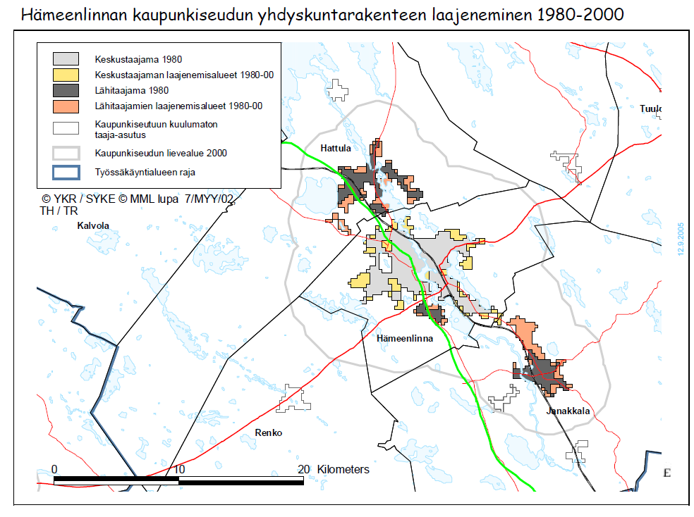 KEKO A väliraportti Sivu 95 / 106 Helsinki,, haja-asutus) ja VTT:n LIISA 2007-mallin päästökertoimiin (g CO 2 ekv/ajoneuvokm), jotka on tämän tutkimuksen laskentamallissa ekstrapoloitu vuodesta 2028