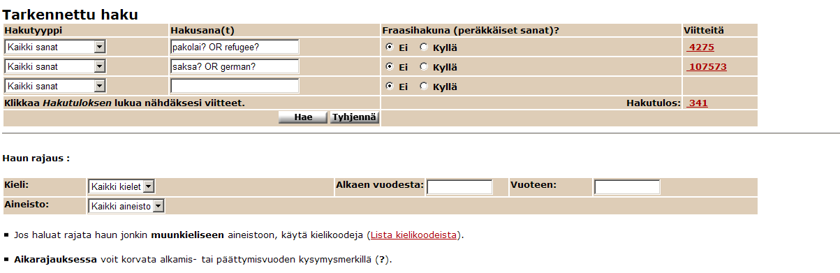 10/24 Tarkennettua hakua kannattaa käyttää systemaattiseen aiheenmukaiseen tiedonhakuun. Perushaun vaihtoehdot eivät riitä aiheen monipuoliseen ja tarkkaan rajaamiseen.