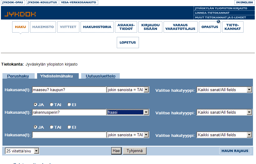 3/24 Huomaa, että perushaun sanahaussa sekä yhdistelmähaun Kaikki sanat -vaihtoehdossa kannattaa käyttää erikielisiä sanoja, jos haluat vieraskielistä materiaalia.