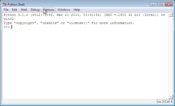 Tarkasta vielä kerran tässä vaiheessa, että ohjelmasi versionumerot täsmäävät esimerkin kanssa. Eli siis itse Python on oltava versio 3.2.1 (ensimmäinen rivi).