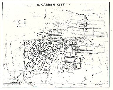 34 20 000 asukasta/km 2. Howardin käyttämät suunnitteluperiaatteet ja muut olosuhteet vuosisadan Englannissa olivat (vrt. Hall & Ward 1998, s.