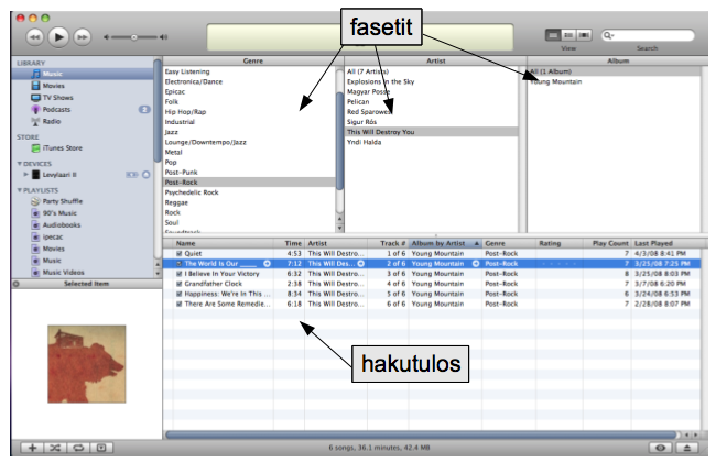 Esimerkki: fasetit ja musiikkikokoelman hallinta Edellä mainittujen esimerkkien ohella esimerkiksi