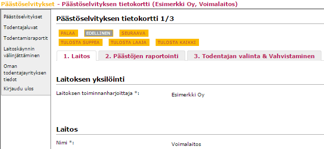 3 (24) Kuva 2 Pääsivun valinta 3.2.2 Tietokortit Tietokorteissa on tietokortista riippuen useita eri osioita, jotka on eroteltu otsikoin. Tämä on esitetty seuraavassa kuvassa. Kuva 3 Tietokortit 3.