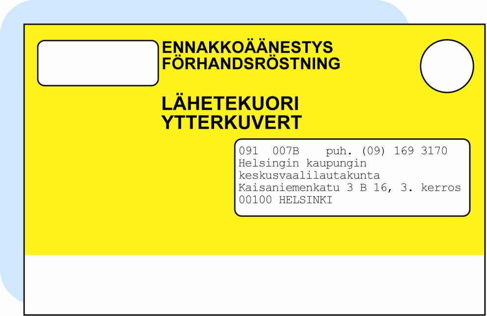 Ennakkoäänestyksen kulku Lähetekuori, kun lähetekirjeenä on