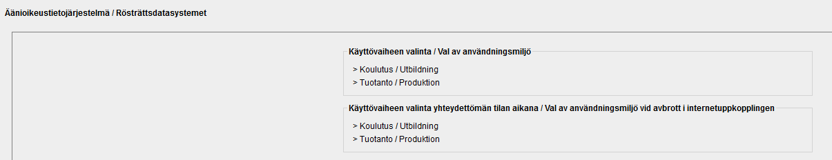 Käyttövaiheen valintasivu