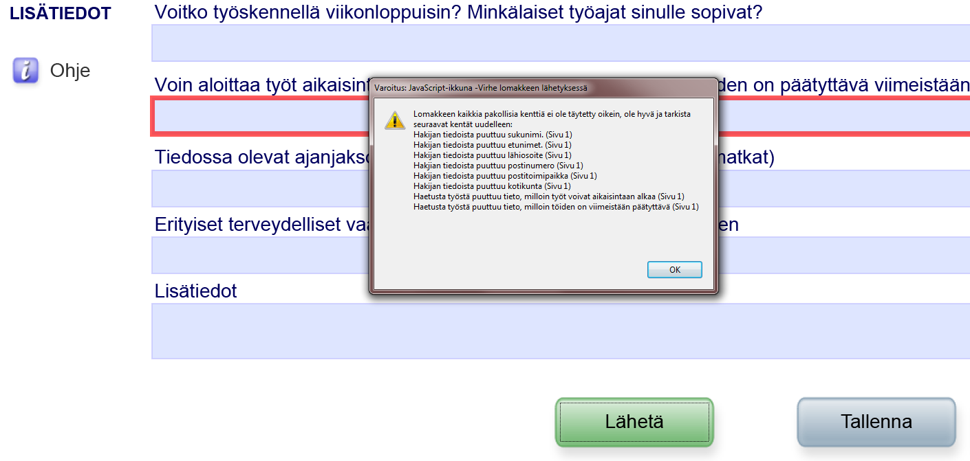 47 Virheilmoitusten tulisi skaalautua automaattisesti samassa suhteessa kuin lomake on. Esimerkiksi, jos lomake on skaalattu 204 % niin virheilmoituksen teksti on suhteessa paljon pienempää.