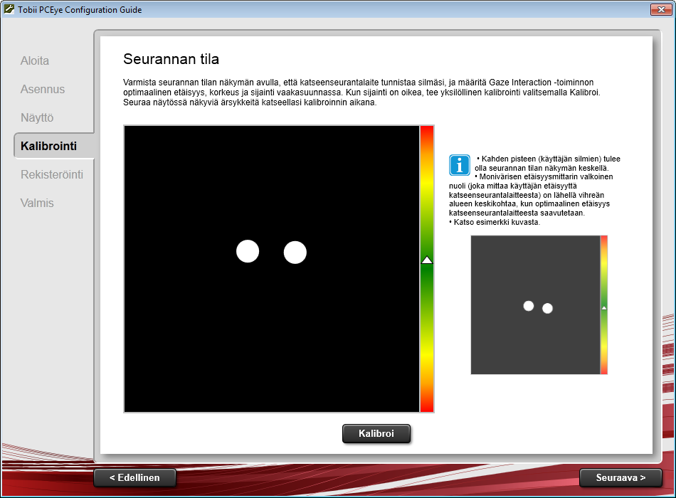 Kiinnitä erityistä huomiota ohjatun määrityksen Näyttö- ja Kalibrointi-sivuun.