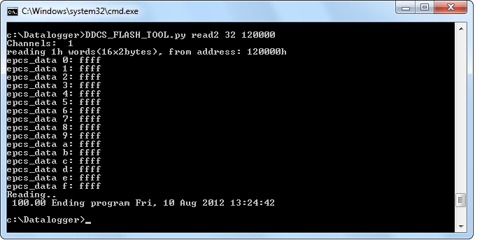 1 17 33 49 65 81 97 113 129 145 161 177 193 209 225 241 257 273 289 305 321 337 353 369 385 61 Kuva C2: Kuvassa luetaan 32 tavua tietoa EPCS:n muistista komentoriviltä DDCS-linkin kautta.