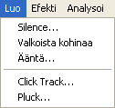 Kohdista ja siirrä kursori... Lisää valintaan merkki Lisää merkki toistokohtaan Sama kuin "kohdista raidat", mutta sitä seuraa myös "siirrä kursori" -komento (editointivalikosta).