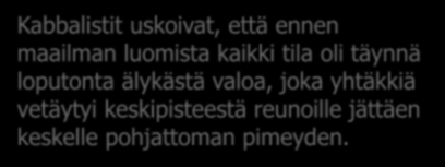 Gnosis kabbalassa Kabbalistit uskoivat, että ennen maailman luomista kaikki tila oli täynnä loputonta