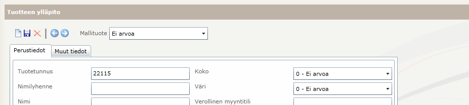 Tämän vuoksi tuotteet taulukkonäkymään ei automaattisesti haeta tietoja käyttäjän saapuessa näytölle. Selaillakseen tuotteita käyttäjän tulee käyttää Etsi-painiketta hakeakseen tiedot taulukkoon.