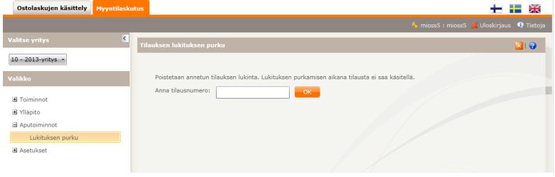 Toukokuu 2015 84 (88) Käyttäjän tulee syöttää lukitun laskun laskunumero syöttökenttään ja suorittaa lukituksen poisto painamalla OK -painiketta. 8. Asetukset 8.