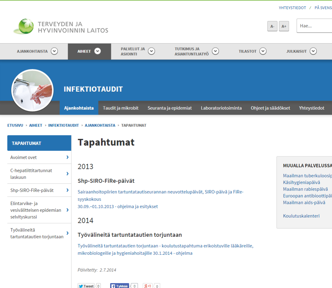 2.3. Aihesivut 4/4 Infektiotautien tapahtumat Infektiotaudit-sivuston Tapahtumat-osiota on hyvin vaikea hahmottaa.
