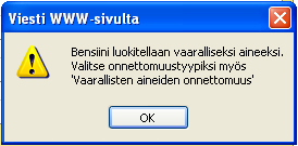 J-27 (72) Jos Aineeksi valitaan Bensiini, PRONTO tarkistaa, että jonain onnettomuustyyppinä on Vaarallisten aineiden onnettomuus.