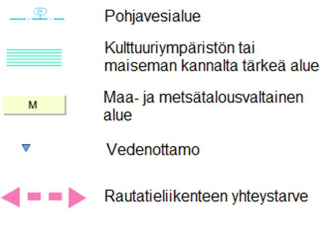 42 arvokkaaseen kulttuuriympäristö- tai maisema-alueeseen (vihertävä vaakaviivasto).