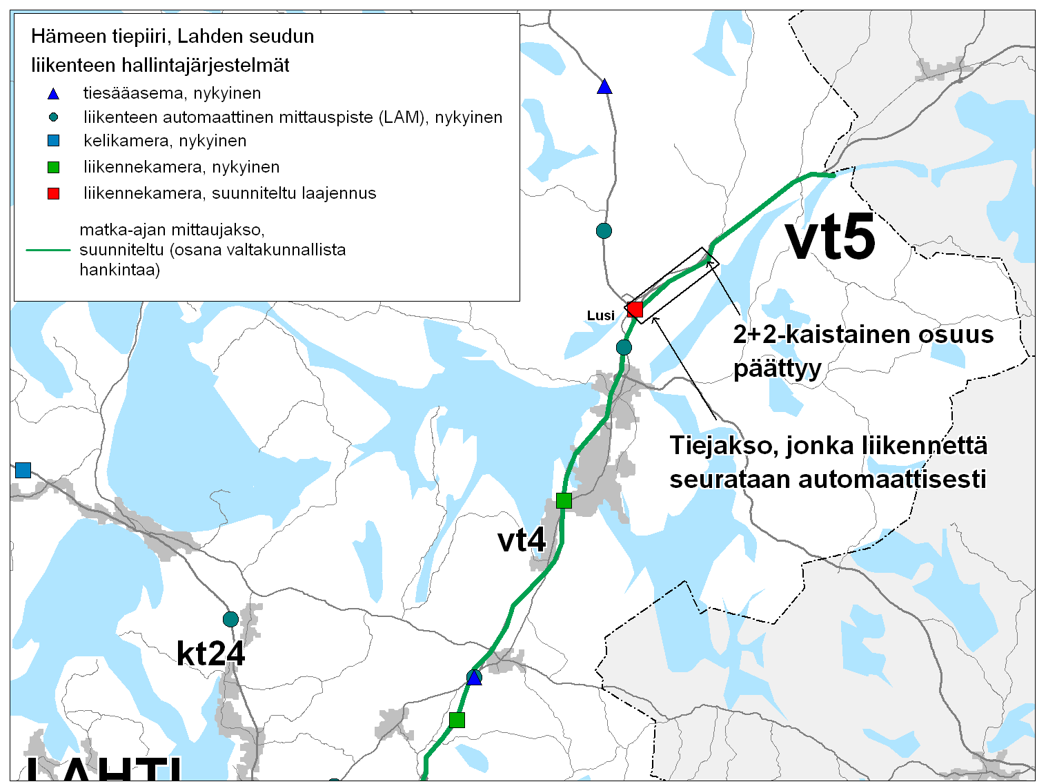 Hämeen tiepiirin liikenteen hallinta, toimenpideohjelma 2007-2015 47 Vt 4 Lusin ruuhkavaroitusjärjestelmä Vt 4 ruuhkautuu kesäviikonloppuisin ja juhlapyhien liikenteessä Lusin suoran pohjoispuolella,