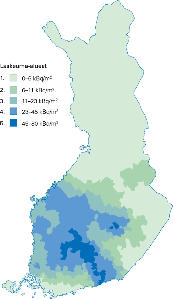 6 (25) Kuva 2. 137 Cs-laskeuma Tšernobylin ydinvoimalan onnettomuudesta vuonna 1986 (Arvela ym, 1990).