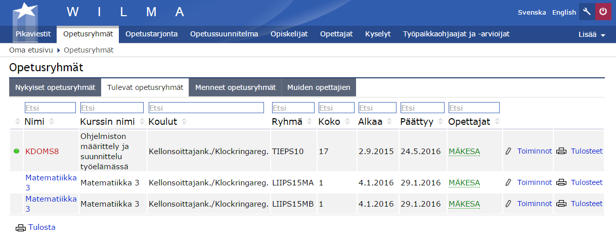 Työssäoppiminen Opettaja voi täyttää ja tarkastella työssäoppimistietoja Wilman kautta. Myös opiskelijalle annetaan oikeus täyttää tiettyjä tietoja.