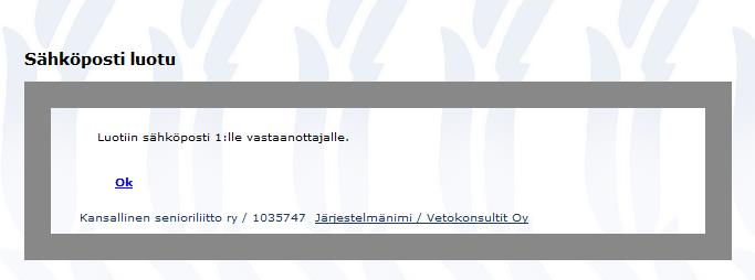 14 (37) 3.2. Jäsentietojen käsittely Hakusivulle haetaan se jäsen tai ne jäsenet, joiden tietoja halutaan käsitellä. 3.2.1. Sähköposti jäsenille Sähköpostiviestin luominen jäsenille toiminnolla Lähetä sähköpostia tulosjoukolle.