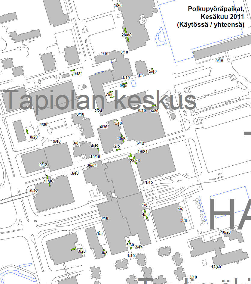 Tapiolan nykyiset polkupyöräpaikat, käyttöaste ja mitoitus 16.