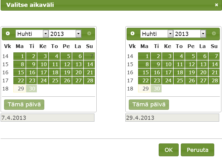 KÄYTTÖOHJE 15 2.8 Haun käynnistäminen Kun kaikki valinnat (alue, eläin, tapahtumatyyppi, aika) on tehty, voidaan käynnistää haku valitsemalla 2.