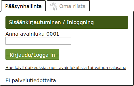 KÄYTTÖOHJE 6 1.3 Kirjautuminen sovellukseen Kirjaudu sovellukseen osoitteessa https://riistavahinko.mmm.fi. Kirjautumistapoja on kaksi; Pääsynhallinnan tunnuksilla tai Oma riista- tunnuksilla.