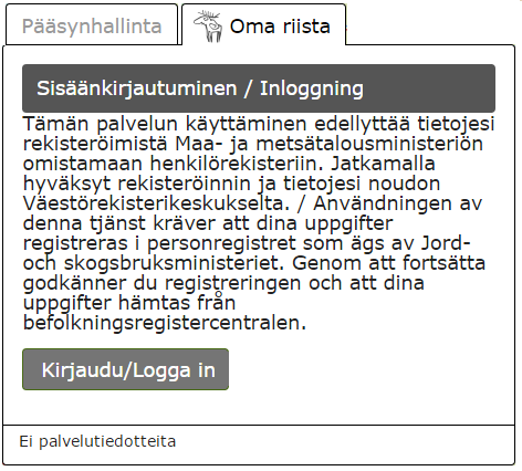 KÄYTTÖOHJE 8 noudon väestörekisterikeskukselta./ Användningen av denna tjänst kräver att dina uppgifter registreras i personregistret som ägs av Jord-och skogsbruksministeriet.