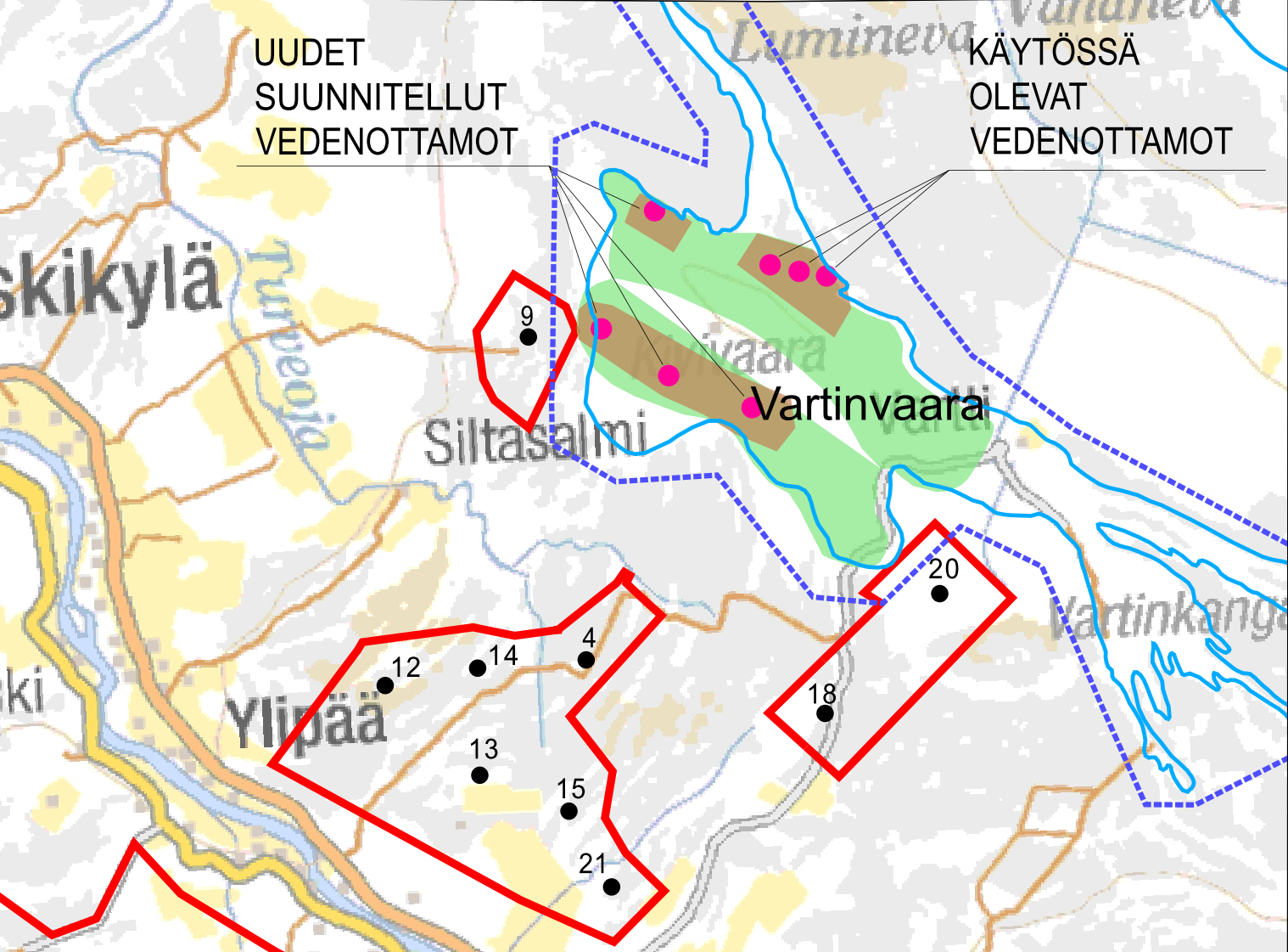 2.4.1.6 Pohjavesialueet Suunnittelualueen pohjoispuolella sijaitsee valtakunnallisesti merkittävä suojeltu Vartinvaara- Kivivaaran harjumuodostuma, joka on osa arvokasta pohjavesiesiintymää.
